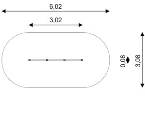 Габаритна схема Каскад турніків 0407. Вказані розміри: ширина, довжина, розміри меж зони безпеки.