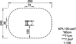 Габаритна схема гойдалки на пружині. Вказана висота,ширина,довжина виробу.