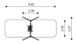 Габаритна схема Гойдалки ST0517. Вказані розміри: ширина, довжина, розміри меж зони безпеки. 