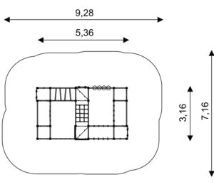 Габаритна схема Ігрового комплексу WD1463. Вказані розміри: ширина, довжина, розміри меж зони безпеки. 