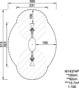 Габаритна схема гойдалки на пружині. Вказана висота, ширина та довжина виробу.