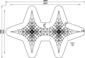 Габаритна схема Сітковий комплекс "Двощоглова Космосіть XL" COR324421 Вказані розміри: ширина, довжина, висота.
