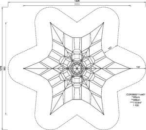 Габаритна схема Сітковий комплекс "Велика Шестикутна Космосіть" COR365011. Вказані розміри: ширина, довжина, висота.