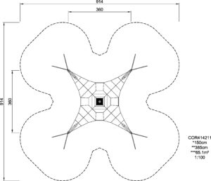 Габаритна схема Сітковий комплекс "OCTA NET S" COR414211. Вказані розміри: ширина, довжина, висота.