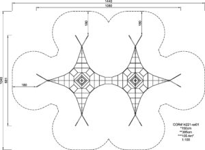 Габаритна схема Сітковий комплекс "TWO-MAST OCTA NET", 3,9 м., COR414221. Вказані розміри: ширина, довжина, висота.