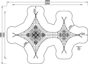 Габаритна схема Сітковий комплекс "TWO-MAST OCTA NET", 8.7м., COR424321. Вказані розміри: ширина, довжина, висота.