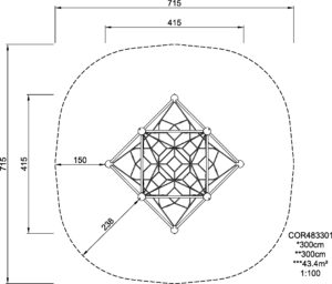 Габаритна схема Сітковий комплекс "CUBITE" COR483301. Вказані розміри: ширина, довжина, висота.