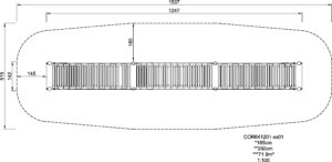 Габаритна схема Сітковий комплекс "Дерев'яний міст", 12 м., COR641201. Вказані розміри: ширина, довжина, висота.