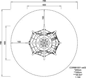 Габаритна схема Сітковий комплекс "Чудо-Сфера" COR881001. Вказані розміри: ширина, довжина, висота.