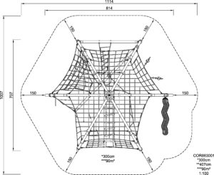 Габаритна схема Сітковий комплекс "Купол дослідника" COR863001. Вказані розміри: ширина, довжина, висота.