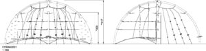Габаритна схема Сітковий комплекс "Купол веселощів" COR842001. Вказані розміри: ширина, довжина, висота.