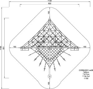 Габаритна схема Сітковий комплекс "Купол веселощів" COR842001. Вказані розміри: ширина, довжина, висота.