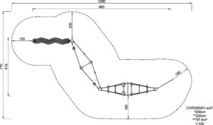 Габаритна схема Сітковий комплекс COR208301. Вказані розміри: ширина, довжина, висота.
