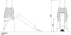 Габаритна схема Сітковий комплекс "Мала канатна вежа" COR295001. Вказані розміри: ширина, довжина, висота.