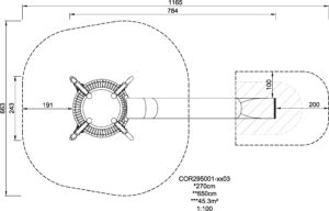 Габаритна схема Сітковий комплекс "Мала канатна вежа" COR295001. Вказані розміри: ширина, довжина, висота.