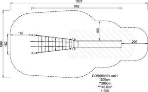 Габаритна схема Гірка h2м., COR669101. Вказані розміри: ширина, довжина, висота.