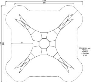 Габаритна схема Сітковий комплекс "Великий Оріон" COR521241. Вказані розміри: ширина, довжина, висота.