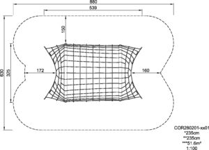 Габаритна схема Сітковий комплекс "Маленька арка" COR280201. Вказані розміри: ширина, довжина, висота.