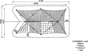 Габаритна схема Сітковий комплекс "Мала рибальська сітка" COR266001. Вказані розміри: ширина, довжина, висота.