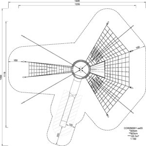 Габаритна схема Сітковий комплекс "Великий Кон-Тікі" COR290001. Вказані розміри: ширина, довжина, висота.