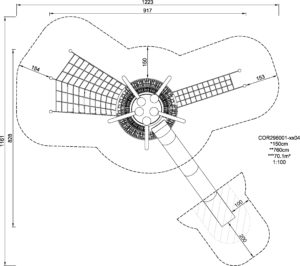 Габаритна схема Сітковий комплекс "Велика вежа" COR296001. Вказані розміри: ширина, довжина, висота.