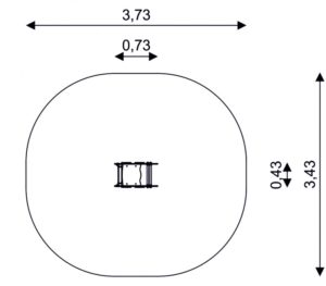 Габаритна схема Гойдалка на пружині 0633. Вказані розміри: ширина, довжина, розміри меж зони безпеки.