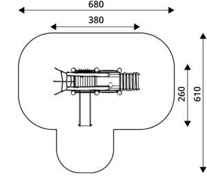Габаритна схема Ігровий комплекс RB1242. Вказані розміри ширина, довжина, межі зон безпеки.