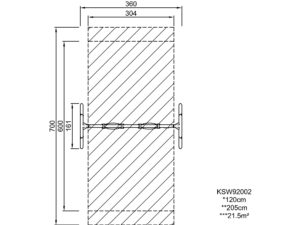 Габаритна схема Гойдалка KSW92002. Вказані ширина,довжина виробу, розміри зони безпеки.