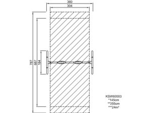 Габаритна схема Гойдалка KSW92003. Вказані ширина,довжина виробу, розміри зони безпеки.