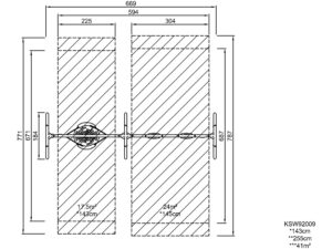 Габаритна схема Гойдалка KSW92009. Вказані ширина,довжина виробу, розміри зони безпеки.