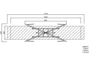 Габаритна схема Гойдалка M98401. Вказані ширина,довжина виробу, розміри зони безпеки.