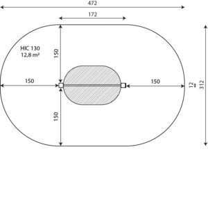 Габаритна схема Турнік одинарний WORKOUT 2307. Вказані розміри ширина, довжина, межі зон безпеки.